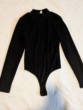 Topshop Black Long Sleeve Ribbed Mock Neck Bodysuit
